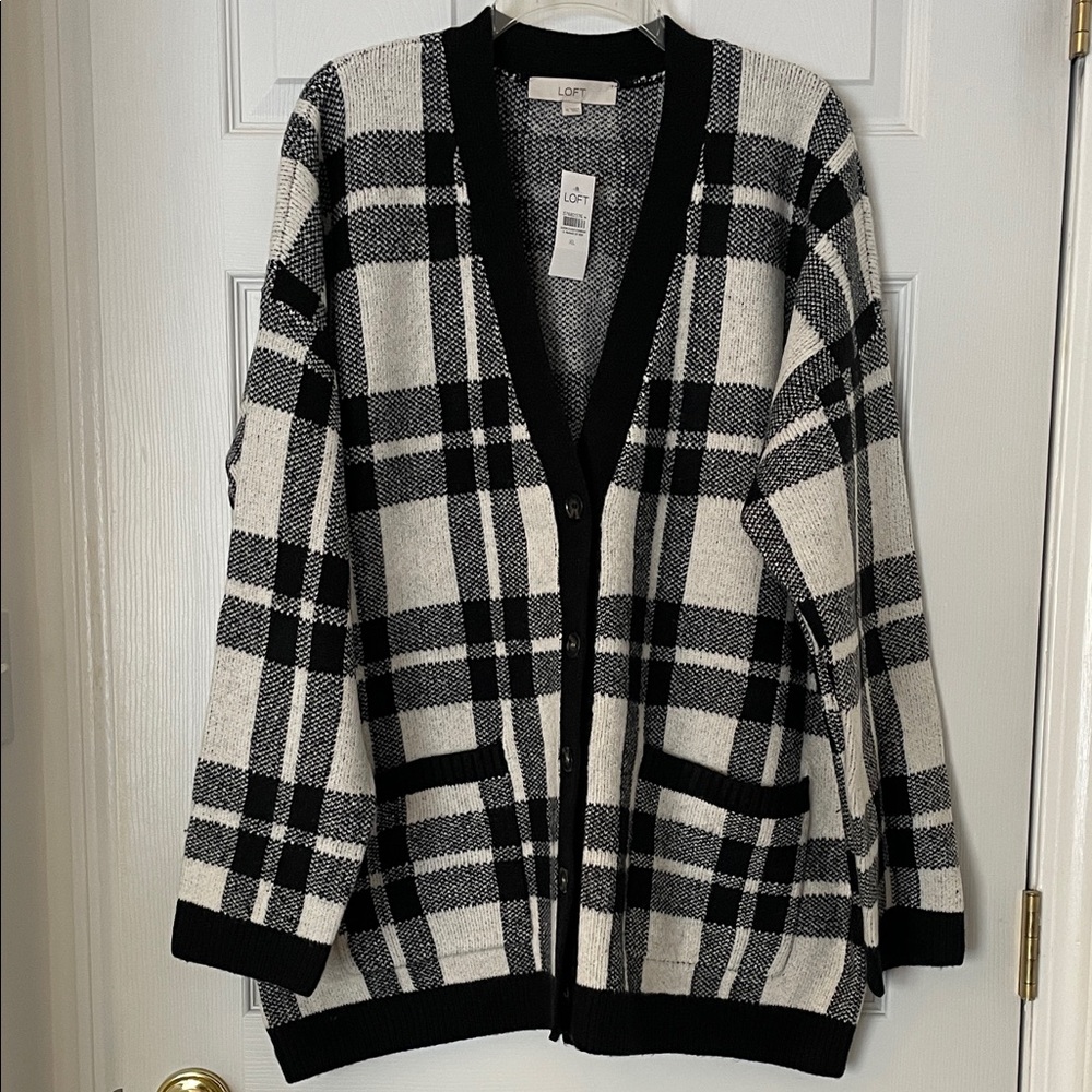 Loft Long Sleeve Boyfriend Plaid Cardigan